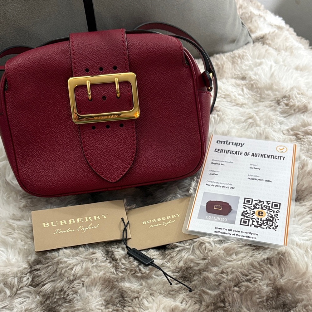 Burberry Burgundy Leather Crossbody with Gold Buckle - Picture 12 of 12